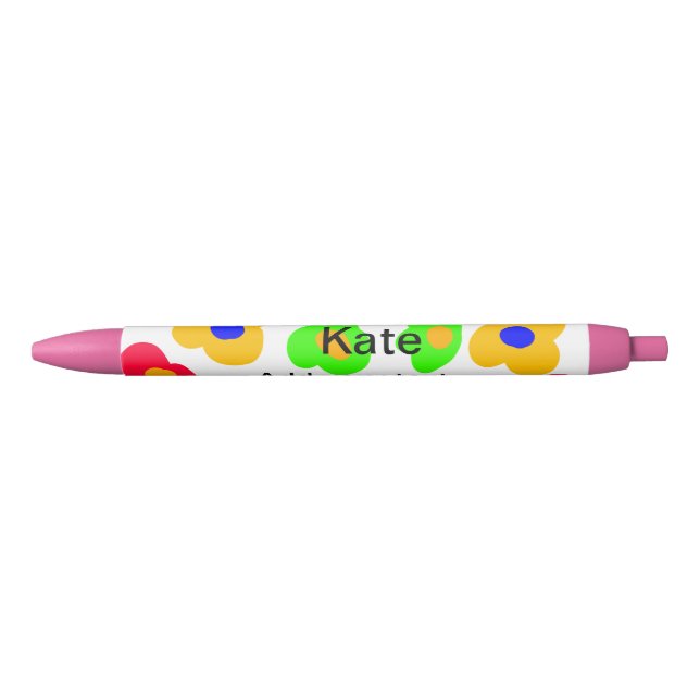 Stylo Noir Rainbow flower pride amour ajouter nom texte lqbtq (Devant)