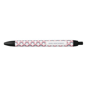 Stylo Noir Rainbow Nom personnalisé Corail rose bleu