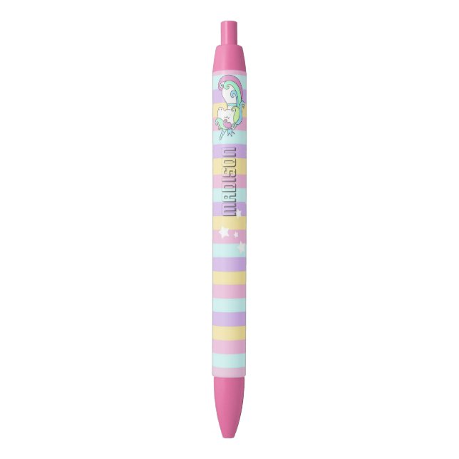 Stylo Noir Rainbow stripes Unicorn Stars École personnalisée (devant Vertical)