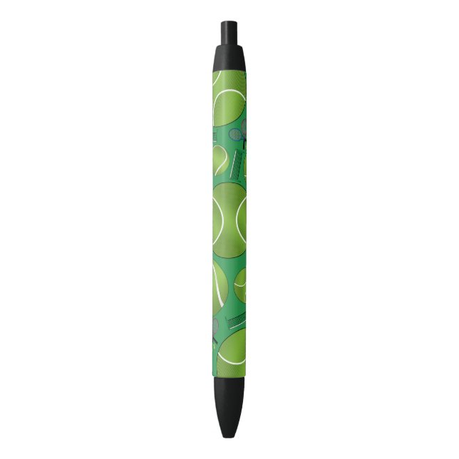 Stylo Noir Raquettes et filets verts de balles de tennis (devant Vertical)