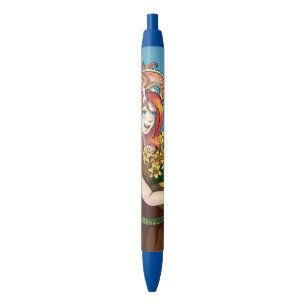 Stylo Noir Rassembler les fleurs avec un dragon