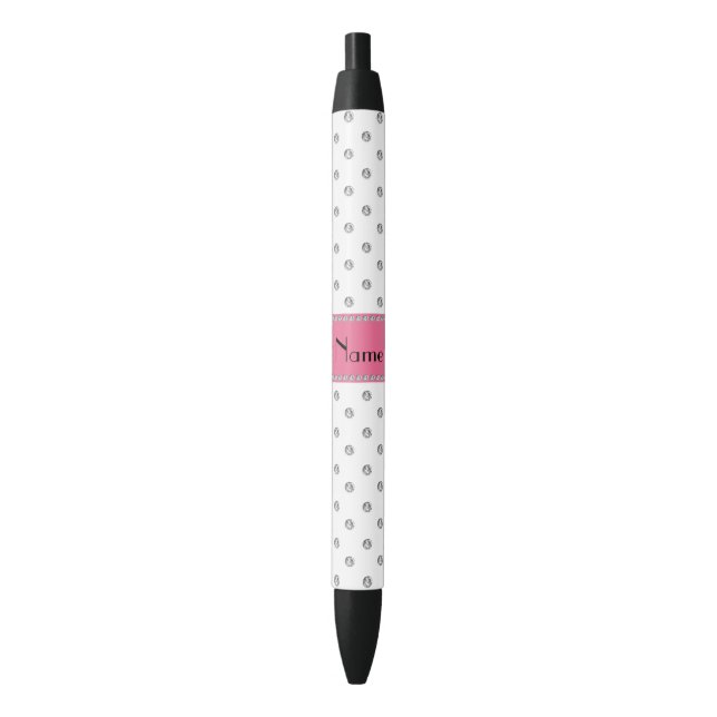Stylo Noir rayure rose-clair ersonalized de diamants blancs (devant Vertical)