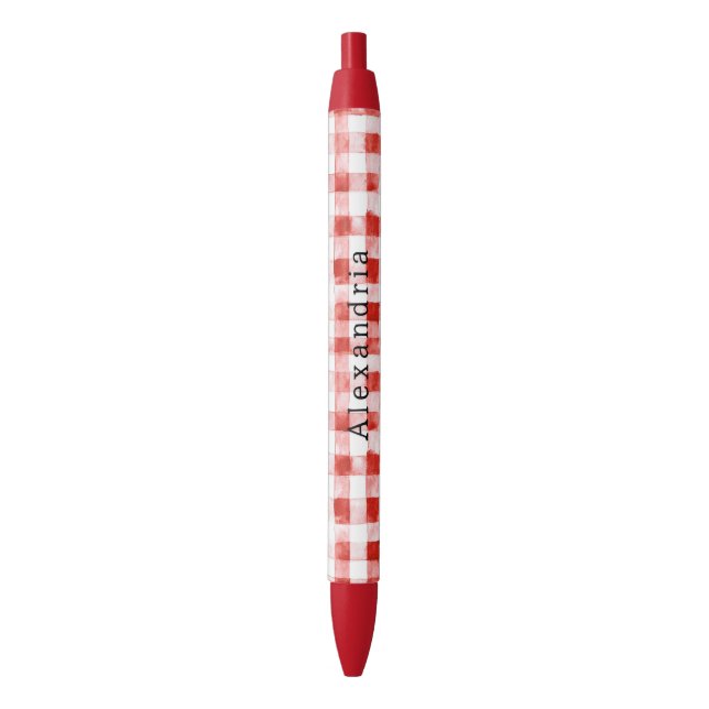 Stylo Noir Rayures à carreaux rouges blancs (devant Vertical)