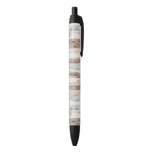Stylo Noir Rayures bleu pâle marron crème