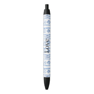 Stylo Noir Rayures bleues rustiques siciliennes italiennes
