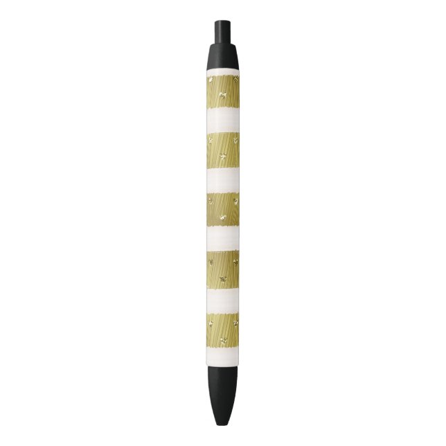 Stylo Noir Rayures de coeurs d'or (devant Vertical)