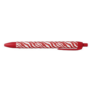Stylo Noir Rayures de zèbre - rouge-foncé et blanches