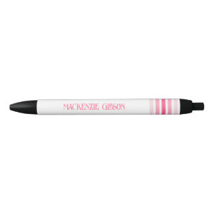 Stylo Noir Rayures minimalistes monogrammées rétro
