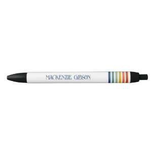 Stylo Noir Rayures minimalistes monogrammées rétro