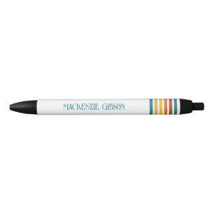 Stylo Noir Rayures minimalistes monogrammées rétro
