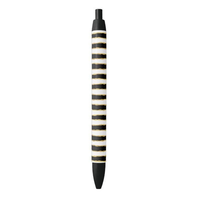 Stylo Noir Rayures noires d'or blanc (devant Vertical)