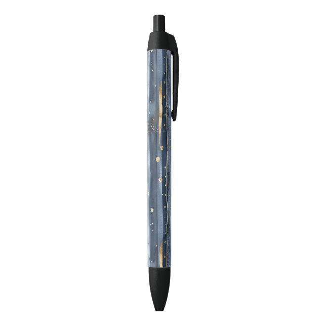 Stylo Noir Rayures Points Or Bleu (Bas (Vertical))
