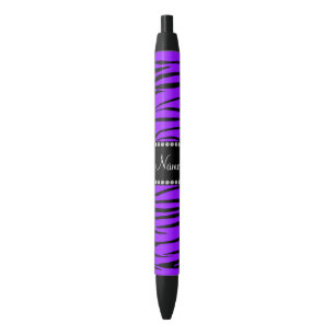 Stylo Noir Rayures pourpres foncées nommées personnalisées