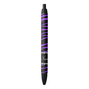 Stylo Noir Rayures pourpres noires nommées personnalisées d