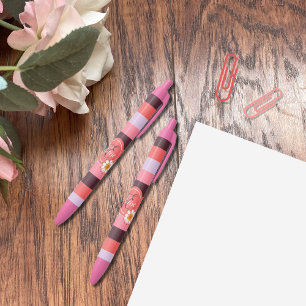 Stylo Noir Rayures roses à la mode de tonalités avec le sty