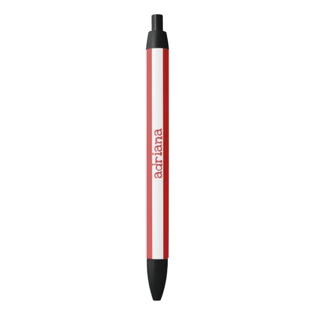 Stylo Noir Rayures Rouge Et Blanc Monogrammes (devant Vertical)