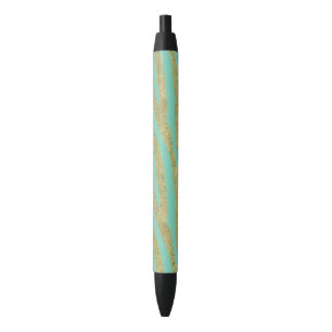 Stylo Noir Rayures scintillantes de zèbre de menthe d'or