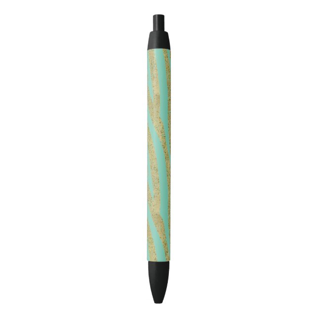 Stylo Noir Rayures scintillantes de zèbre de menthe d'or (devant Vertical)