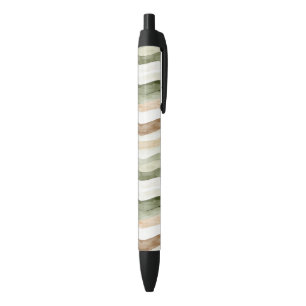 Stylo Noir Rayures Vert Crème Beige Marron