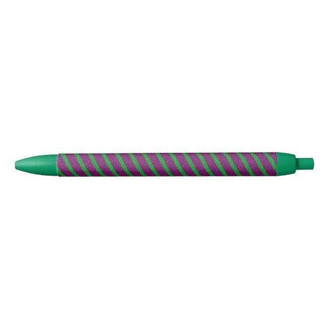 Stylo Noir Rayures vertes et violettes Paillettes (Devant)