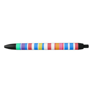Stylo Noir Rayures vives rouge bleu rose vert