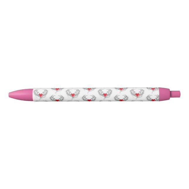 Stylo Noir Red Angel Coeur avec ailes (Devant)