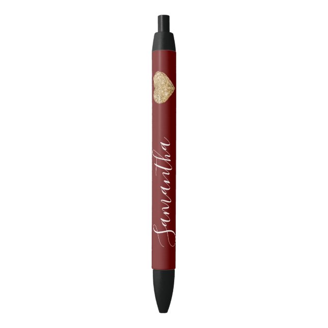 Stylo Noir Red Gold Parties scintillant Heart Nom personnalis (devant Vertical)