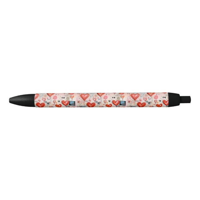 Stylo Noir Red Hearts Whimsical Love Motif (Devant)
