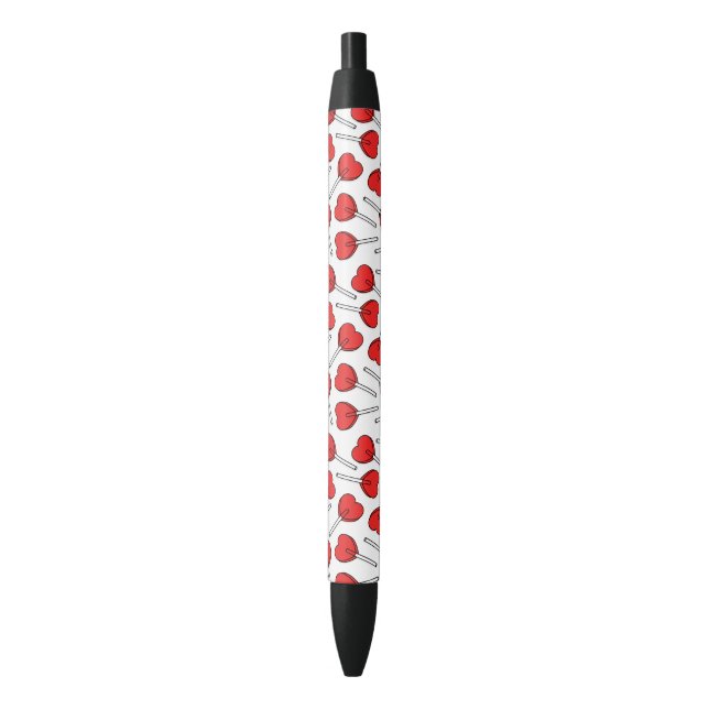 Stylo Noir Red Lollipops, Heart Lollipops, Lollipop Pattern (devant Vertical)