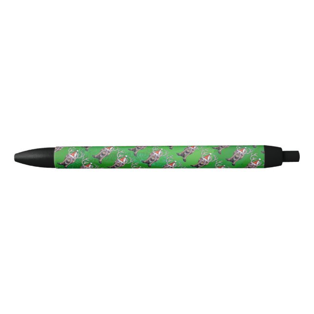 Stylo Noir Reindees Noël Sur Vert (Devant)