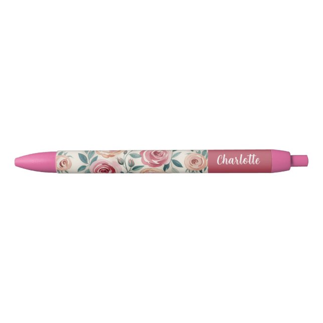 Stylo Noir Retour à l'école mignonne Motif rose floral (Devant)