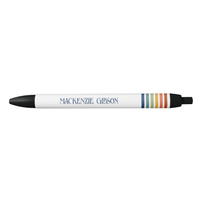Stylo Noir Retro Monogrammed Minimalist Stripes (Devant)