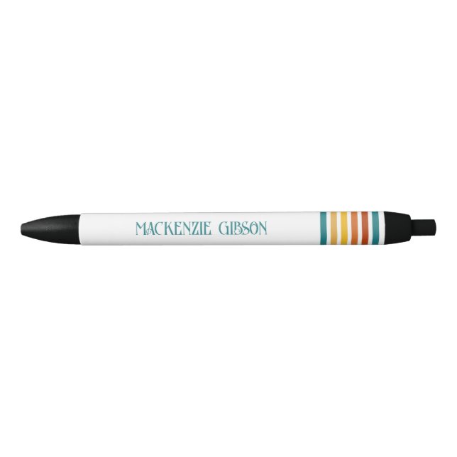 Stylo Noir Retro Monogrammed Minimalist Stripes (Devant)
