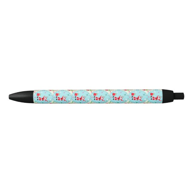 Stylo Noir Retro Père Noël Jouer Tennis Ogee Motif (Devant)