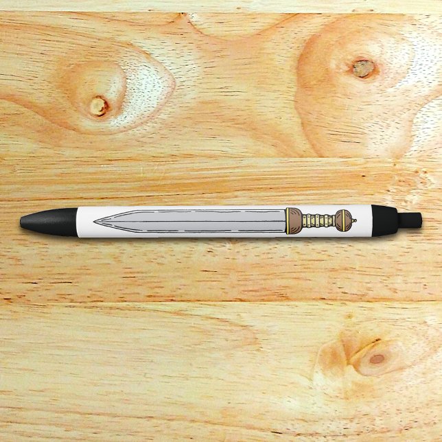Stylo Noir Roman Gladius (Roman Gladius Pen on Wood Desk)