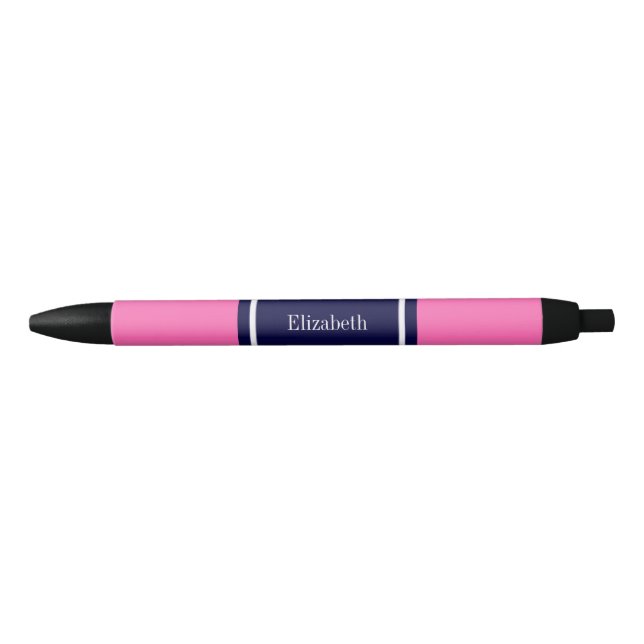 Stylo Noir Rose chaud solide #2, Nom du ruban bleu marine Mon (Devant)