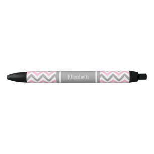 Stylo Noir Rose Dk Gris Blanc LG Chevron Gris Monogramme Nom