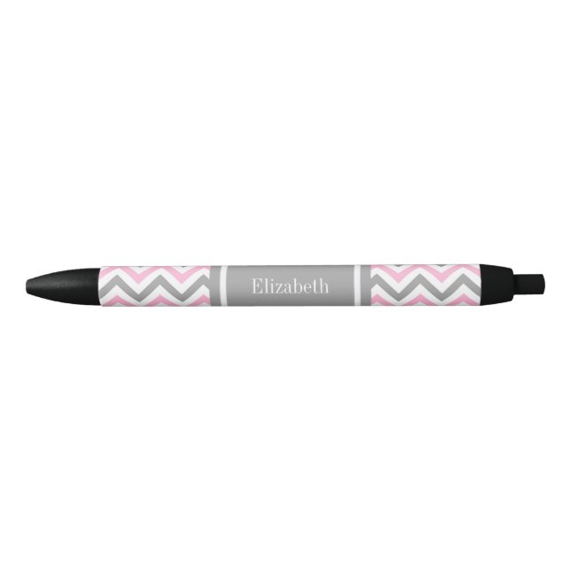 Stylo Noir Rose Dk Gris Blanc LG Chevron Gris Monogramme Nom (Devant)