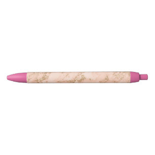 Stylo Noir Rose en marbre parties scintillant d'or abstrait