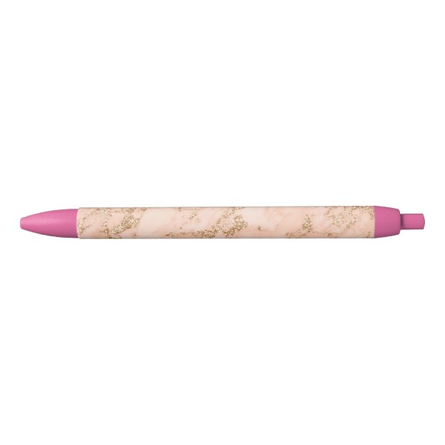 Stylo Noir Rose en marbre parties scintillant d'or abstrait (Devant)