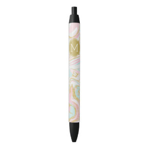 Stylo Noir Rose et marbre d'encre de Suminagashi d'or