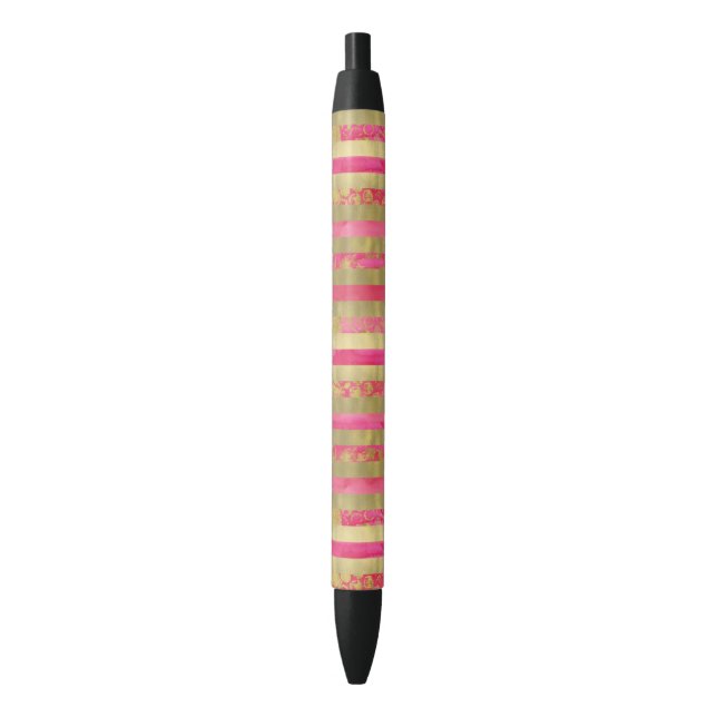 Stylo Noir Rose et rayures d'aquarelle d'or (devant Vertical)