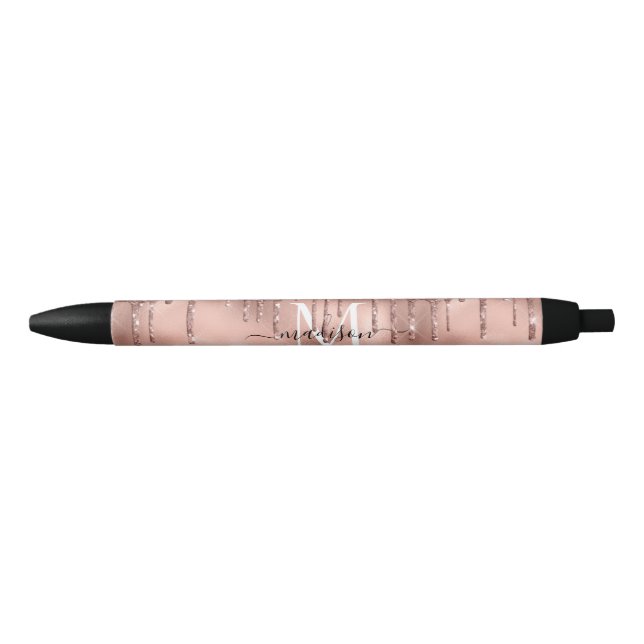 Stylo Noir Rose Gold Rose Métallisé Glitter Drips (Devant)