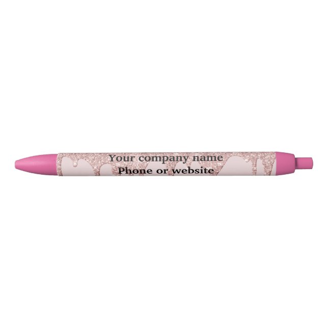 Stylo Noir Rose Gold Rose Pâle Paillettes Personnalisé (Devant)