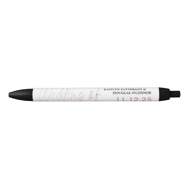 Stylo Noir Rose moderne Gold Foil Script Effet Mariage Faveur (Devant)