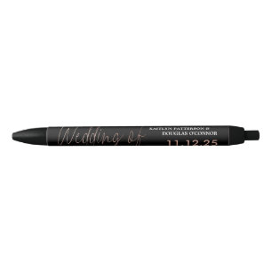 Stylo Noir Rose moderne Gold Foil Script Effet Mariage Faveur