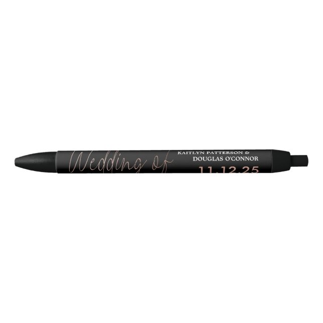 Stylo Noir Rose moderne Gold Foil Script Effet Mariage Faveur (Devant)