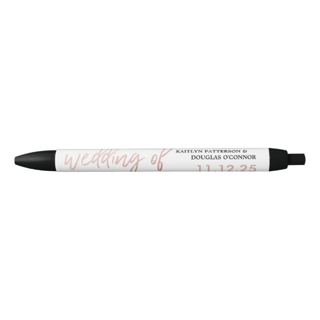 Stylo Noir Rose moderne Gold Foil Script mariage Faveur (Devant)