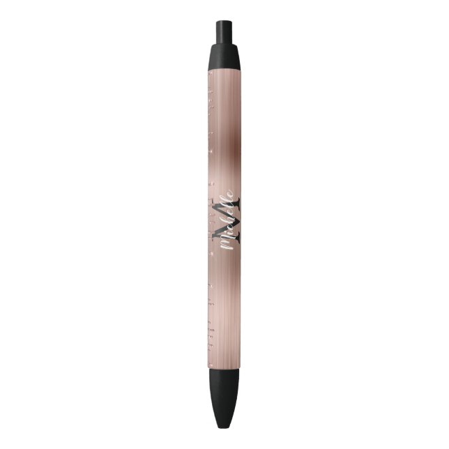 Stylo Noir Rose monogramme Parties scintillant d'or sur métal (devant Vertical)