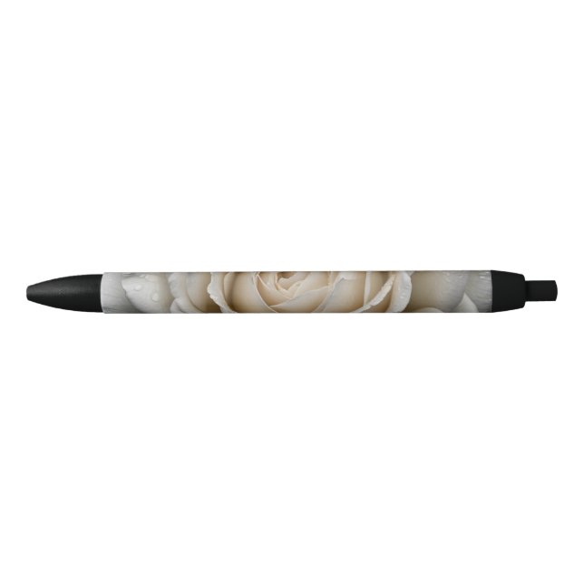 Stylo Noir Rose mouillé blanc gros plan (Devant)
